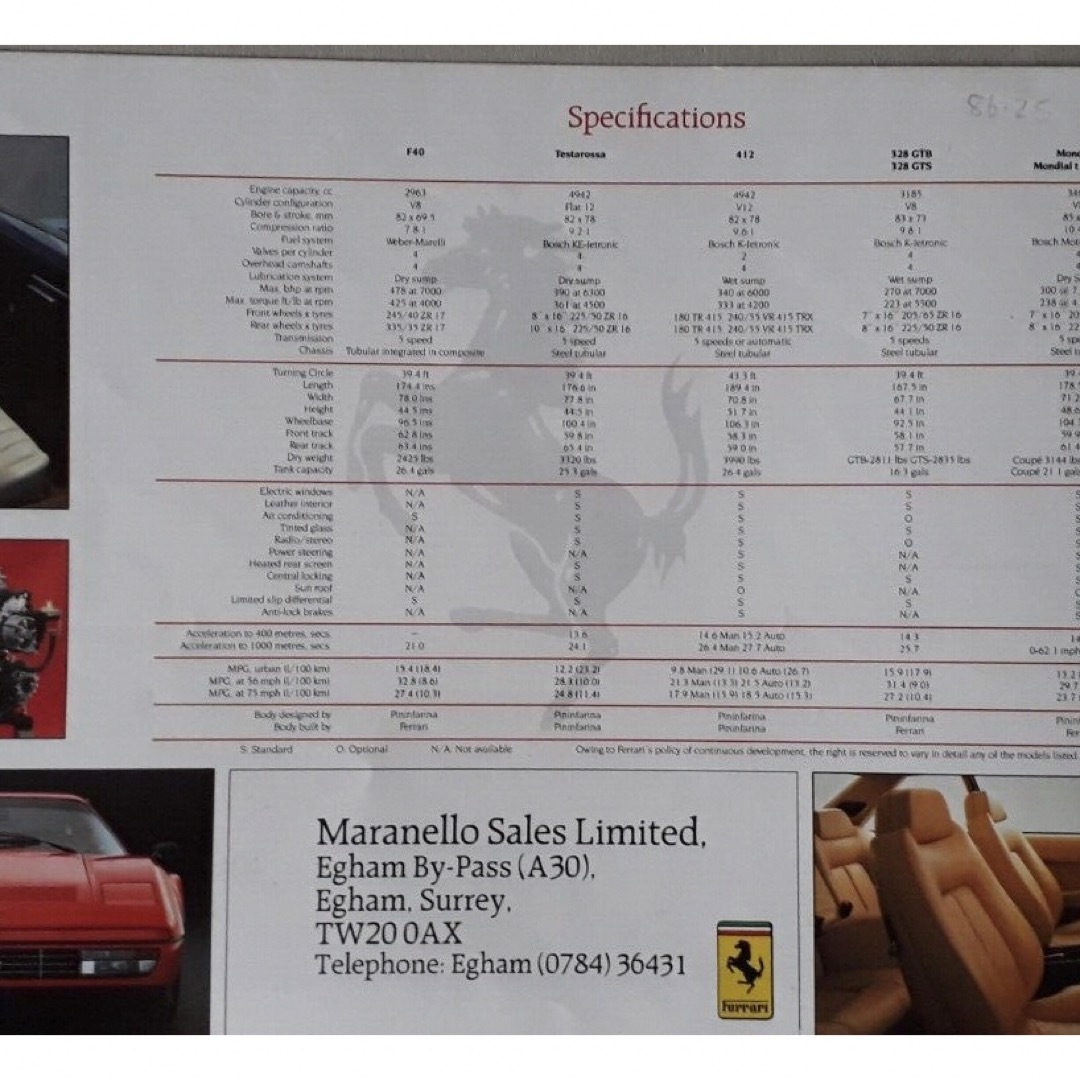 Ferrari(フェラーリ)のFerrari フェラーリ  1988 年版 カタログ 自動車/バイクの自動車(カタログ/マニュアル)の商品写真