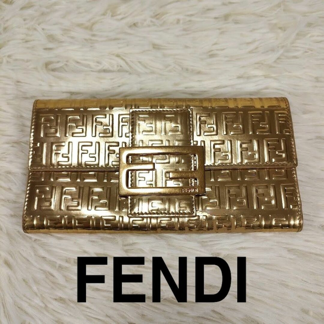 FENDI フェンディ バゲット コンチネンタル 長財布 ゴールド レザーゴールド系素材