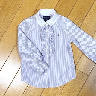 ラルフローレン(Ralph Lauren)の【110】ラルフローレン　フリルブラウス　ストライプ　ラベンダー　白(ブラウス)