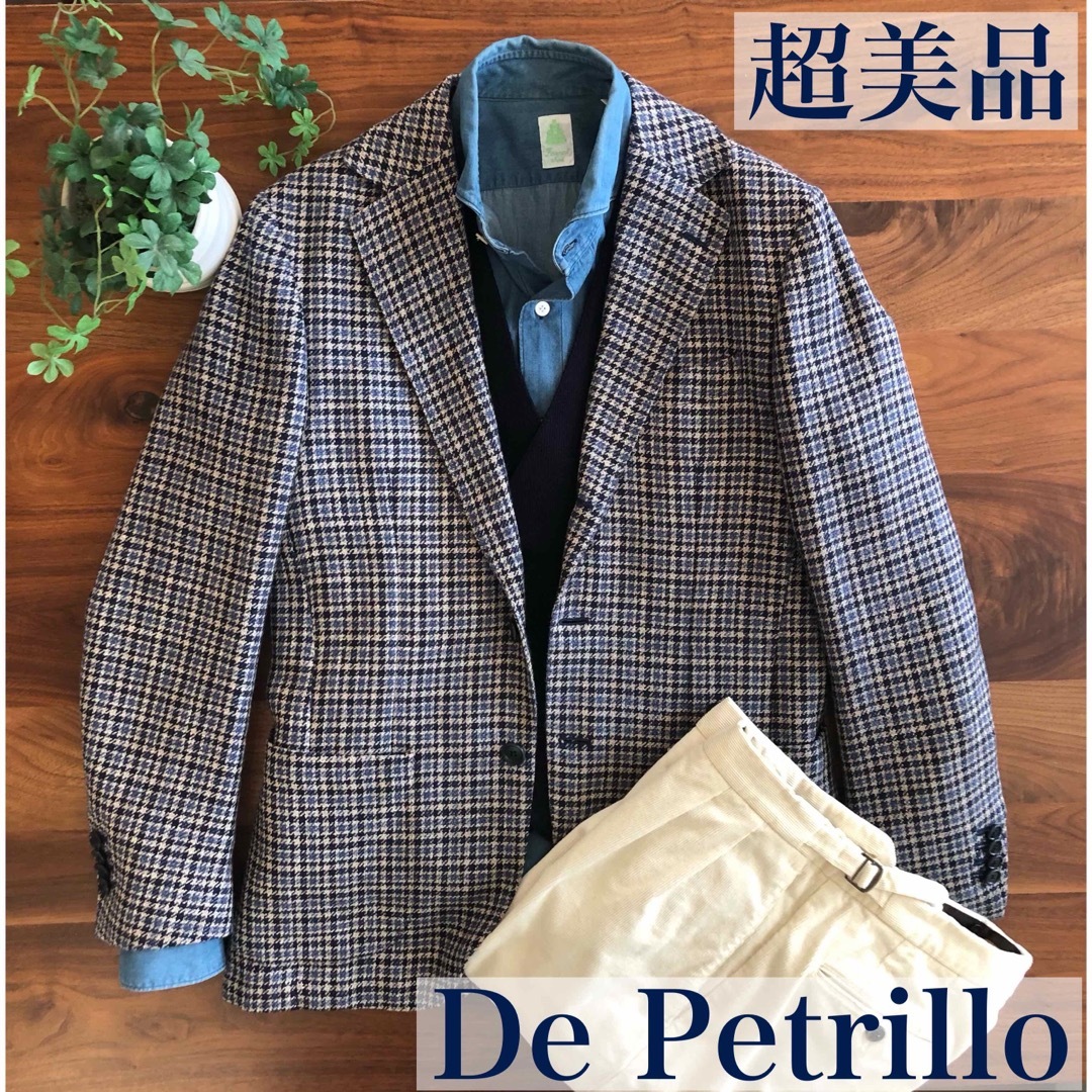 【超美品】De Petrilloデペトリロブルー×ベージュチェックジャケット46テーラードジャケット
