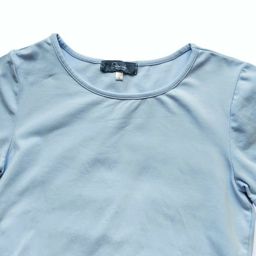 ニッセン(ニッセン)のニッセン Shine code  裾花柄レース 半袖トップス Tシャツ ブルー レディースのトップス(カットソー(半袖/袖なし))の商品写真