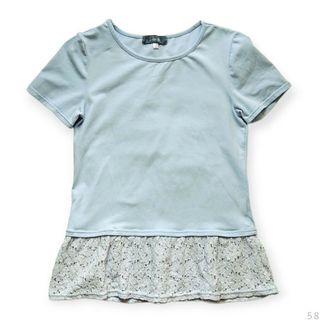 ニッセン(ニッセン)のニッセン Shine code  裾花柄レース 半袖トップス Tシャツ ブルー(カットソー(半袖/袖なし))