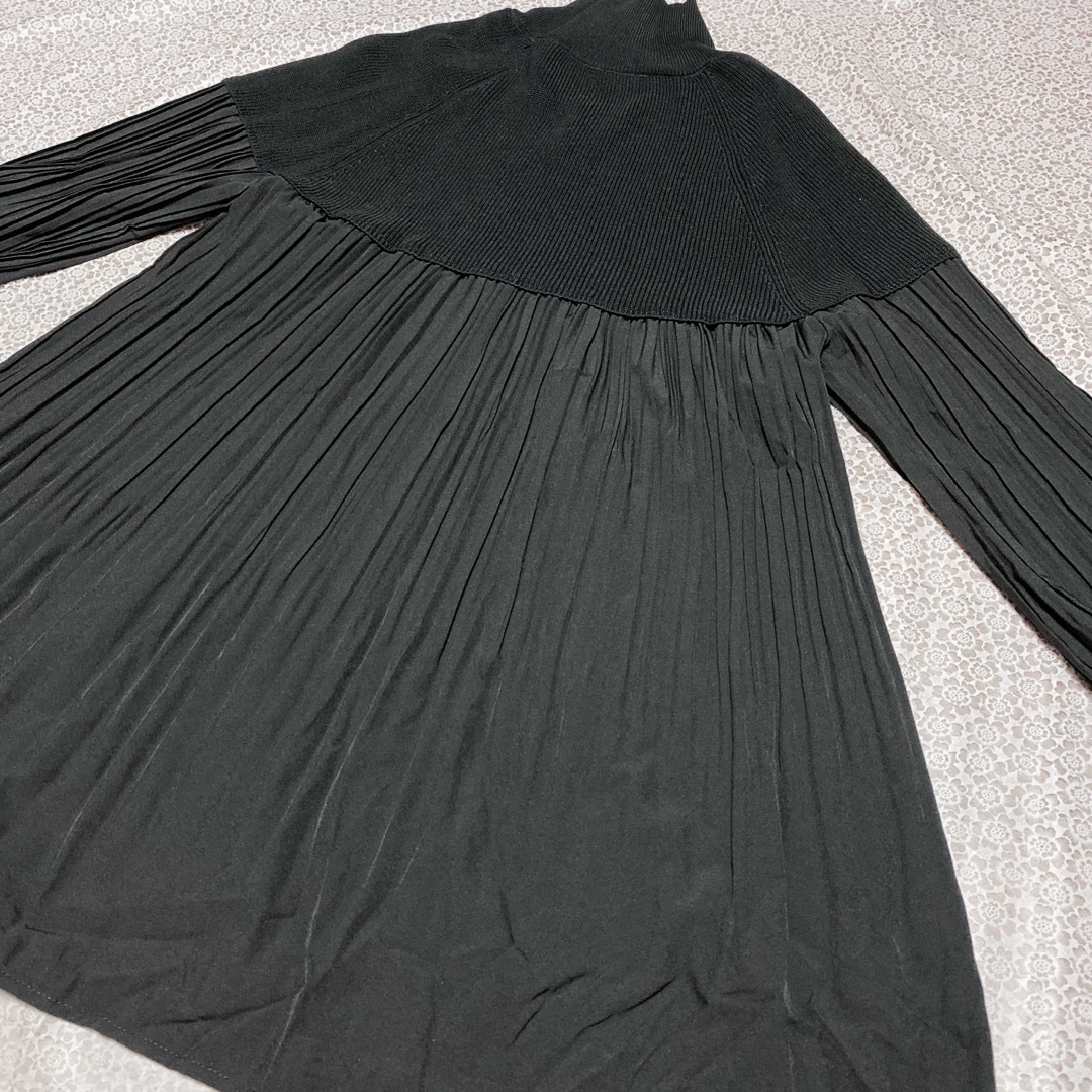 ニット　切り替え　プリーツ  チュニック  ボリューム袖　大きいサイズ レディースのトップス(ニット/セーター)の商品写真