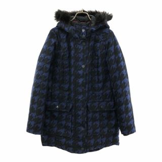 トミーヒルフィガー(TOMMY HILFIGER)のトミーヒルフィガー 総柄 長袖 フェイクファー 中綿ジャケット S ブルー系 TOMMY HILFIGER レディース 古着 【240203】(ダウンジャケット)