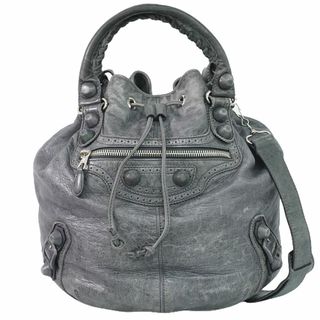 バレンシアガバッグ(BALENCIAGA BAG)の本物 バレンシアガ BALENCIAGA ジャイアント ポンポン 2WAY 巾着 ショルダーバッグ ハンドバッグ レザー グレー 204540 Giant Pompon バッグ 中古(ショルダーバッグ)