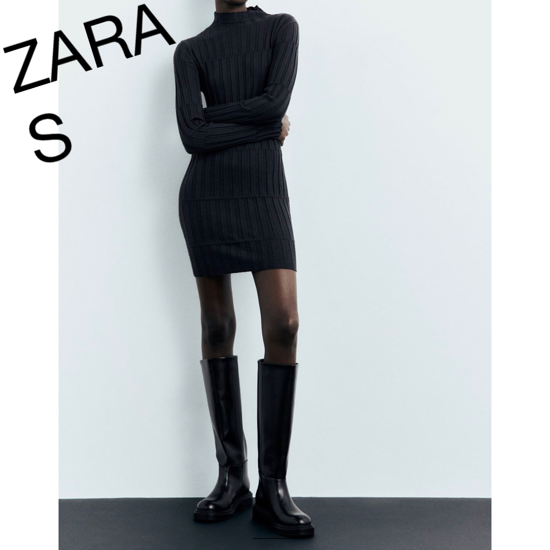 ZARA(ザラ)のリブニットハイネックワンピース レディースのワンピース(ミニワンピース)の商品写真