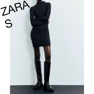 ザラ(ZARA)のリブニットハイネックワンピース(ミニワンピース)