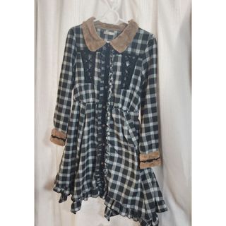 アクシーズファム(axes femme)のaxes femme 襟 ボア フリル レース チェック シャツ ロング 黒(シャツ/ブラウス(長袖/七分))