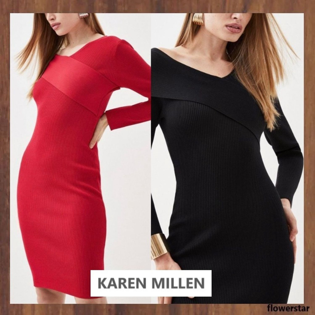 Karen Millen(カレンミレン)の美品✨ KAREN MILLENリブニットラップフロント ミニドレス レディースのワンピース(ひざ丈ワンピース)の商品写真