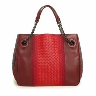 ボッテガヴェネタ(Bottega Veneta)のボッテガヴェネタ イントレチャート チェーン ハンドバッグ カーフスキン レザー ボルドー レッド 赤 ガンメタル金具 449141 BOTTEGA VENETA（未使用　展示品）(ハンドバッグ)