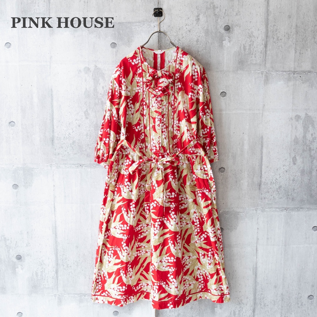 【PINK HOUSE】ピンクハウス　ロングワンピース　花柄　リボン　鈴蘭柄ロングワンピース/マキシワンピース