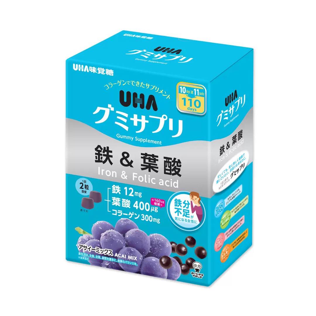 UHA味覚糖(ユーハミカクトウ)のUHA味覚糖 グミサプリ 鉄&葉酸　120粒(60日分)【24時間以内発送】 食品/飲料/酒の健康食品(その他)の商品写真