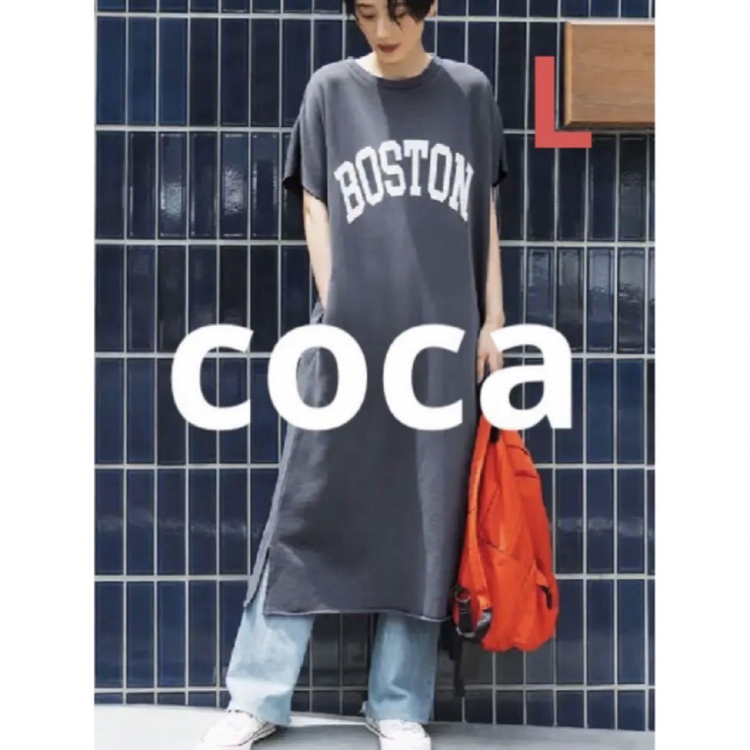 coca(コカ)のcoca ピグメント加工ワンピース　Boston 古着加工　ネイビー　Lサイズ レディースのワンピース(ロングワンピース/マキシワンピース)の商品写真