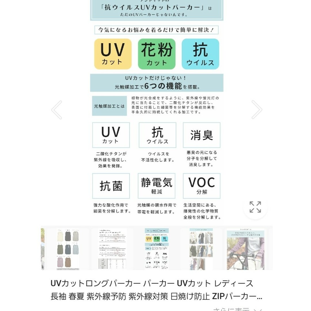 新品！UVカットロングパーカー　レディース　指穴　お洒落　カラー　オートミール♪ レディースのトップス(パーカー)の商品写真