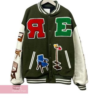 READY MADE 2021AW Varsity Chair Jacket RM-J01-0000-010 / RE-CO-KH-00-00-188-3 レディメイド バーシティチェアジャケット レザー切替スタジャン 裏地キルティング 刺繍 ワッペン カーキグリーン サイズ2 【240202】【中古-A】【me04】(その他)