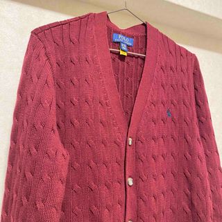 ポロラルフローレン(POLO RALPH LAUREN)の【試着のみ】レッド ケーブルニット コットン カーディガン レッド(カーディガン)