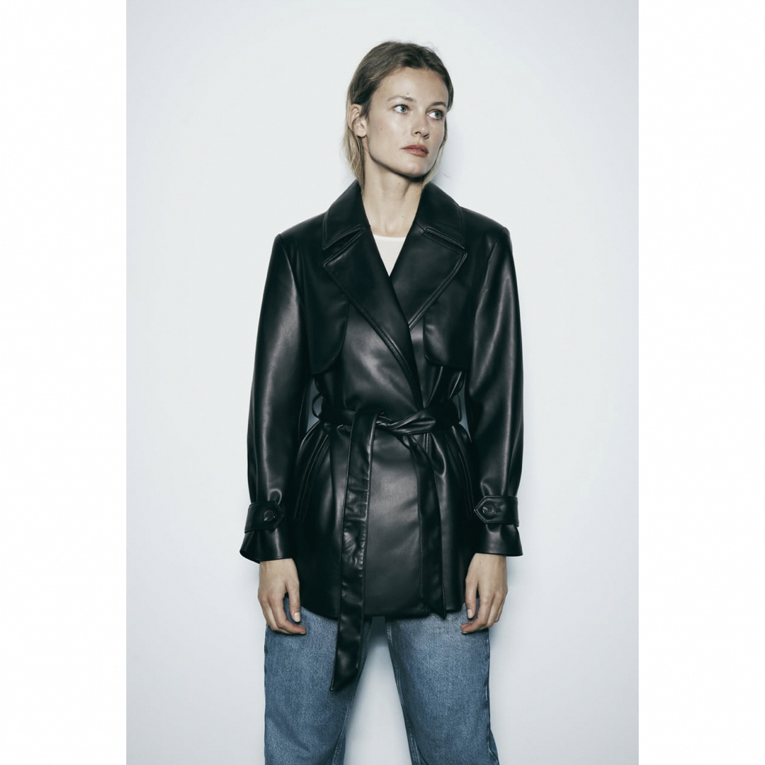 ZARA - クロップド フェイクレザー トレンチコート ZARA ザラ ZARA - クロップド フェイクレザー トレンチコート ZARA ザラ