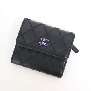 シャネル(CHANEL)の【CHANEL】シャネル 2つ折り財布 ワイルドステッチ ラムスキン ココマーク ブラック×シルバー金具 2020年代製造/md15729hm(財布)