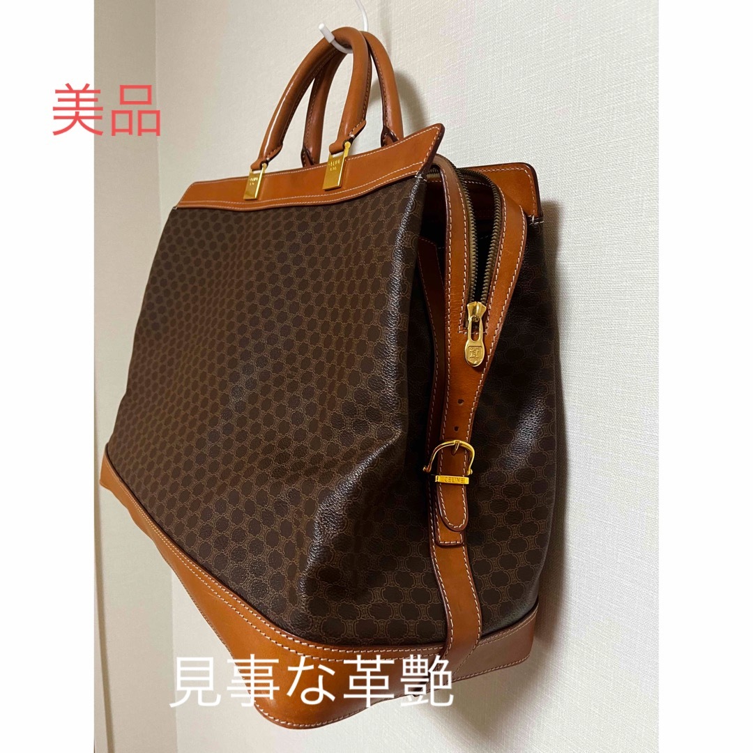 ボストンバッグ美品CELINE マカダム柄 ボストンバッヌメ革良い色ツヤの傷の無い美品 本革