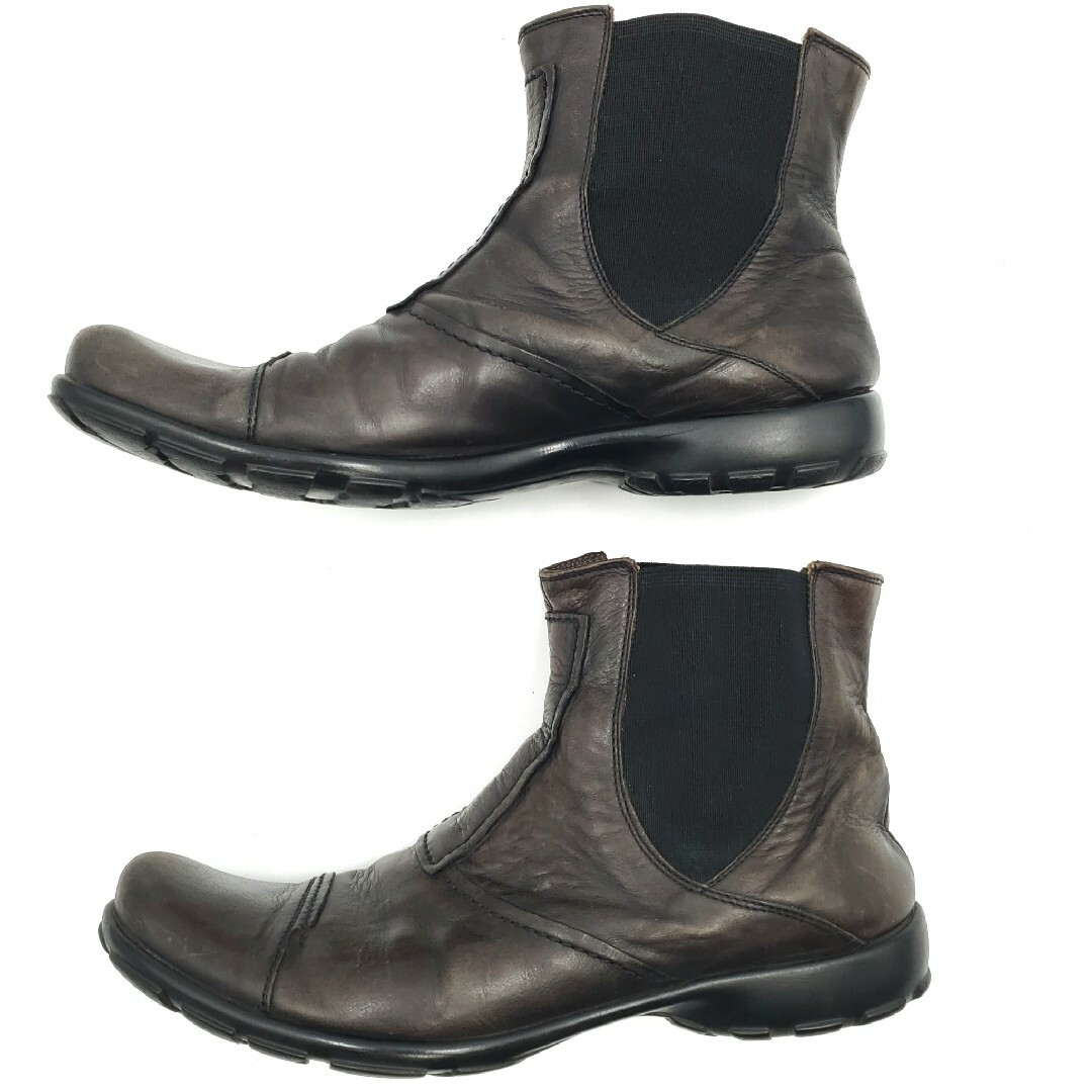 イタリア製★MO・S★約25.5cmレザーサイドゴアブーツこげ茶ブラウン 756 メンズの靴/シューズ(ブーツ)の商品写真