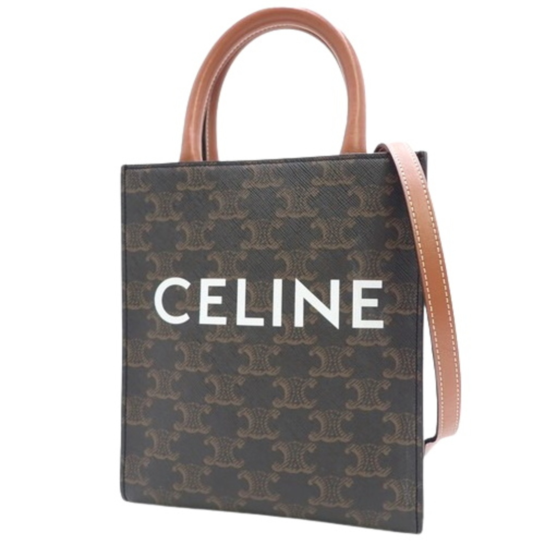 凹みフチ-角CELINE(セリーヌ) ミニ バーティカル カバ ハンドバッグ 2WAY ショルダー 肩掛け 斜め掛け カーフ トリオンフキャンバス タン ダークブラウン焦げ茶 ブラウン茶 ゴールド金具 194372BZK.04LU(2024年2月現在現行品) レディース 40802083788【アラモード】