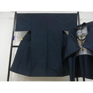 平和屋川間店■男性　紬　アンサンブル　色無地　留紺色　正絹　逸品　B-wt5934(着物)