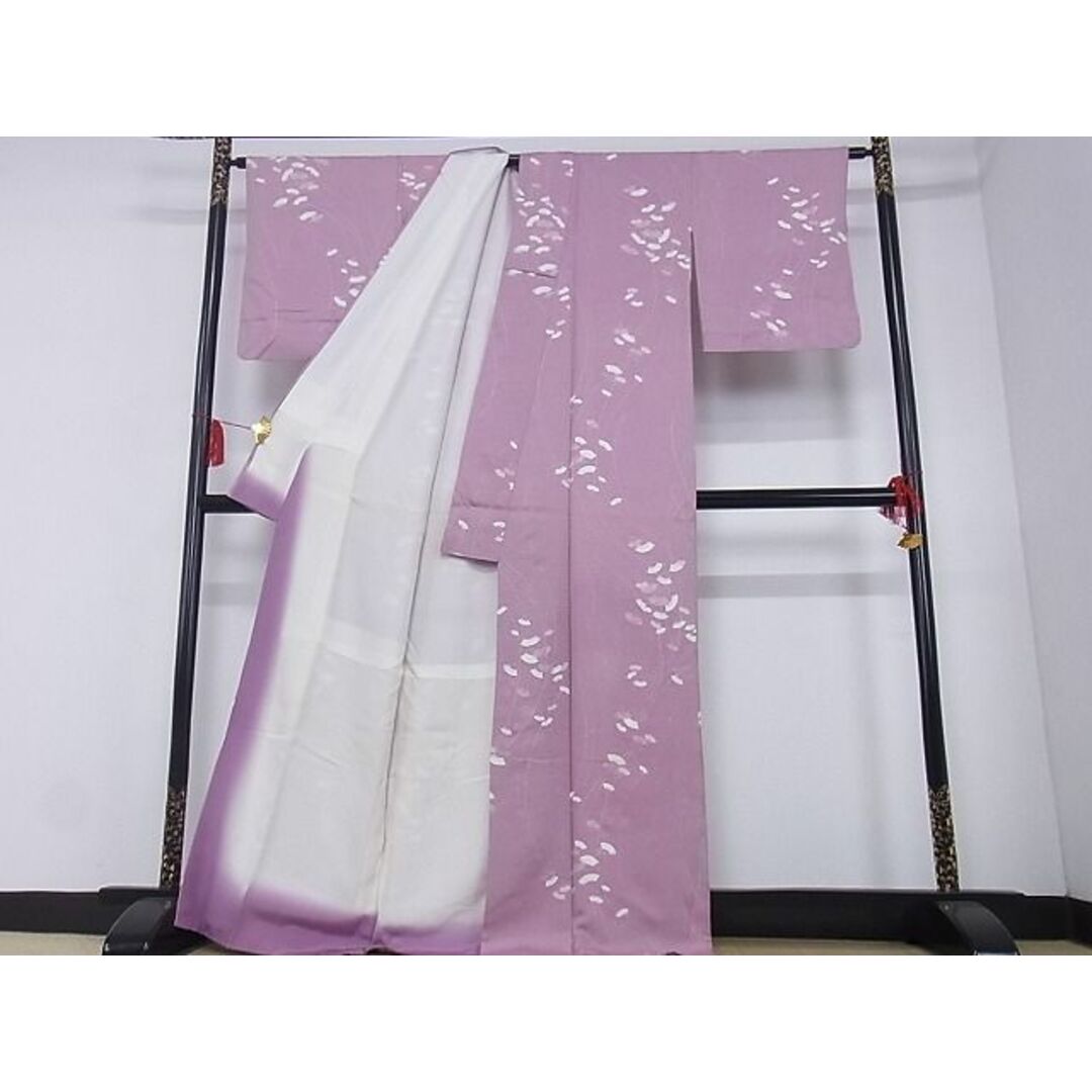 平和屋野田店■上質な小紋　扇面花文　銀彩　着丈168cm　裄丈64cm　正絹　逸品　A-zi3791 レディースの水着/浴衣(着物)の商品写真