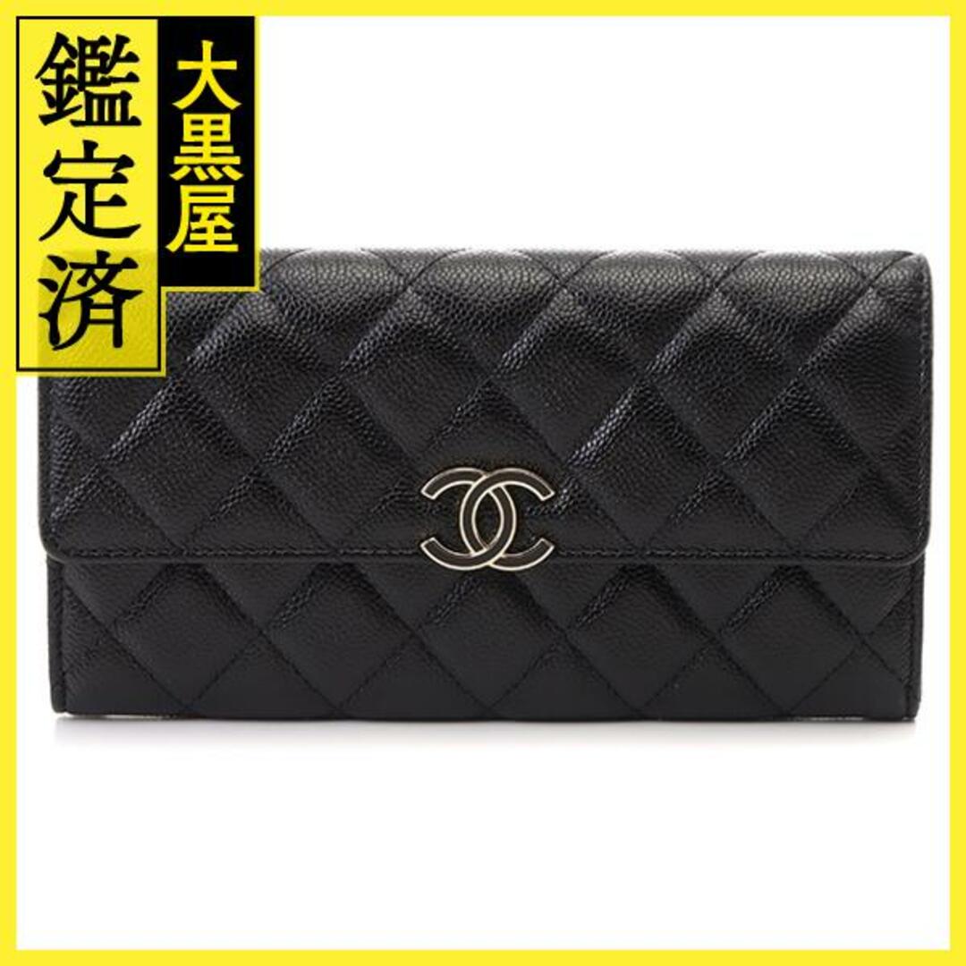 CHANEL　ロングフラップウォレット　AP1723　ブラック/GP【430】財布