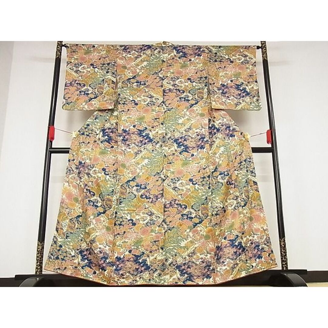 平和屋川間店■上質な小紋　風景花鼓文　着丈159cm　裄丈65cm　正絹　逸品　A-bw3857 レディースの水着/浴衣(着物)の商品写真