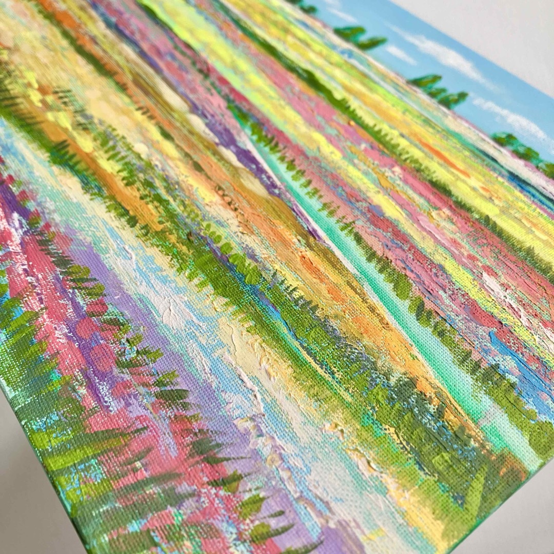 花の絨毯*4号キャンバス 絵画 原画 春 風景画 チューリップの 花の絨毯*4号キャンバス 絵画 原画 春 風景画 チューリップの