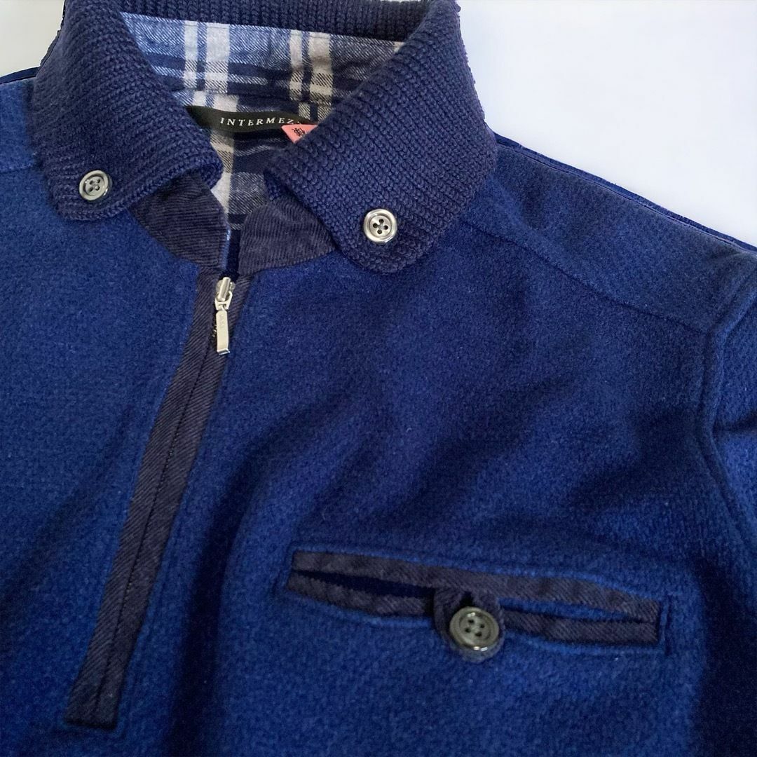 INTERMEZZO(インターメッツォ)のインターメッツォ　ニット ボタンダウンシャツ　ポロシャツ　M　長袖　ブルー系 メンズのトップス(ポロシャツ)の商品写真