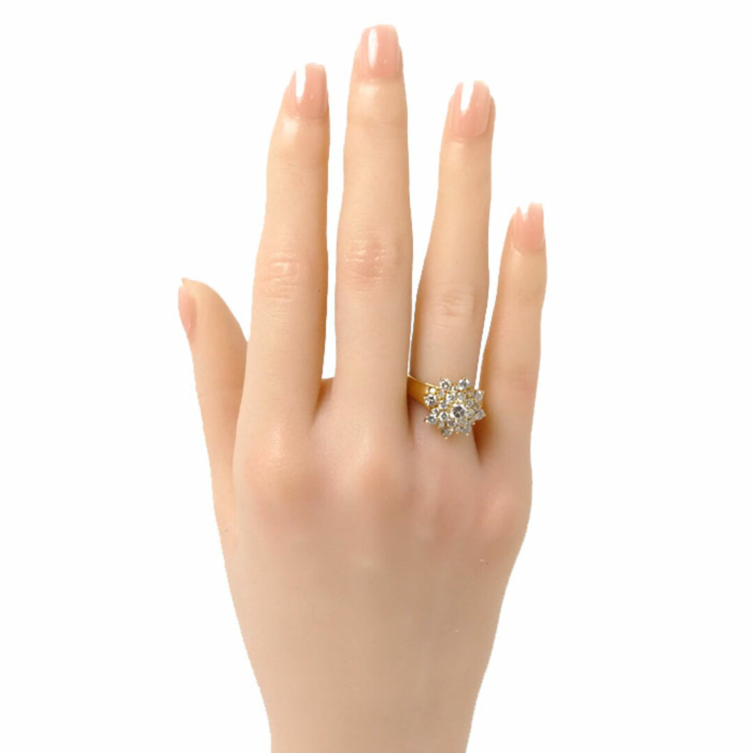 K18YG イエローゴールド リング・指輪 ダイヤモンド1.50ct 10.5号 5.3g フラワーモチーフ レディース【中古】 レディースのアクセサリー(リング(指輪))の商品写真