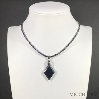 テラヘルツ鉱石 ダイヤカットペンダントネックレス キラキラ ボタン金具 3mm玉(ネックレス)