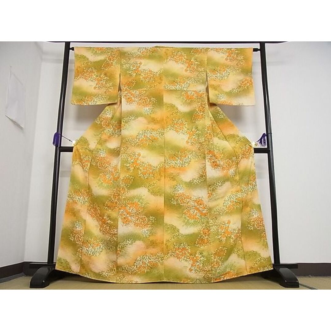 平和屋野田店■上質な小紋　草花文　暈し染め　着丈165cm　裄丈63cm　正絹　逸品　B-ey3571 レディースの水着/浴衣(着物)の商品写真