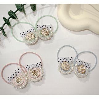 ♡NO.26  2個セット！ドットリボン×パール刺繍ヘアゴム♡(ファッション雑貨)