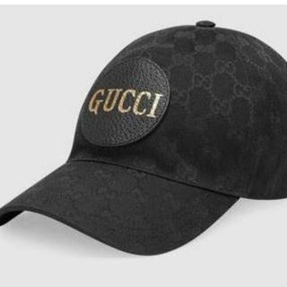 グッチ(Gucci)のグッチ GG柄キャップ ブラック GUCCI 黒 帽子 ゴールド レザー(キャップ)