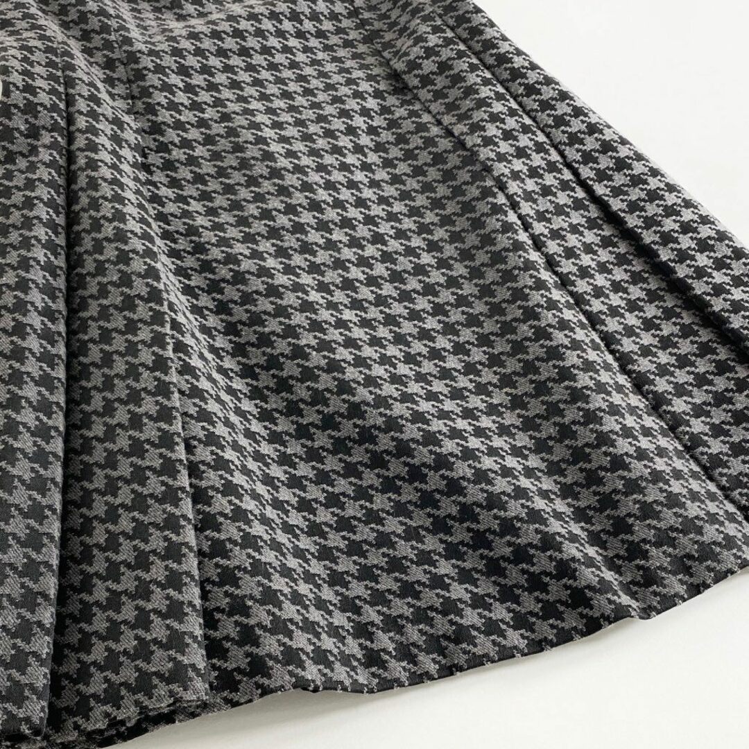 3b3 ADEAM アディアム フレンチレザースリーブ 千鳥柄ワンピース 2 ブラック グレー 日本製 ドレス Aライン レディースのワンピース(ひざ丈ワンピース)の商品写真