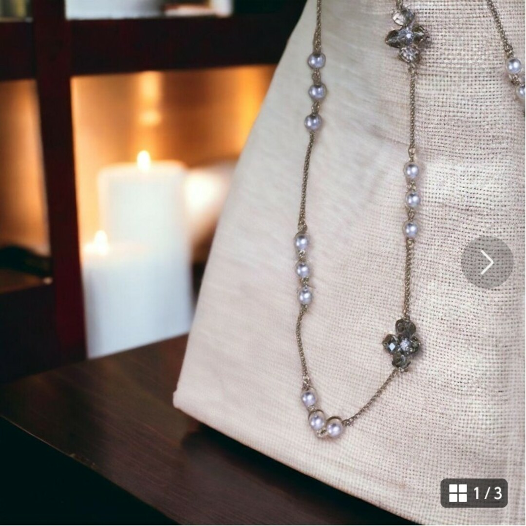 グレービーズとパールのロングネックレス ハンドメイドのアクセサリー(ネックレス)の商品写真