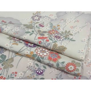 平和屋川間店■上質な小紋　草花文　銀彩　着丈155.5cm　裄丈62cm　正絹　逸品　B-wt6306(着物)