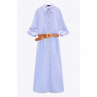 ザラ(ZARA)の新品✨ベルト付きシャツワンピース(ロングワンピース/マキシワンピース)