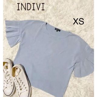 インディヴィ(INDIVI)のインディヴィ　Tシャツ　カットソー　半袖　ライトブルー系　XS　袖可愛い(カットソー(半袖/袖なし))