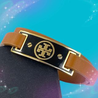 トリーバーチ(Tory Burch)の《美品》　トリーバーチ　ロゴ　レザー　2連ブレスレット　ゴールド金具(ブレスレット/バングル)