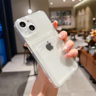 iPhone13Pro クリアケース 背面収納 ソフトタイプ カード入れ(iPhoneケース)