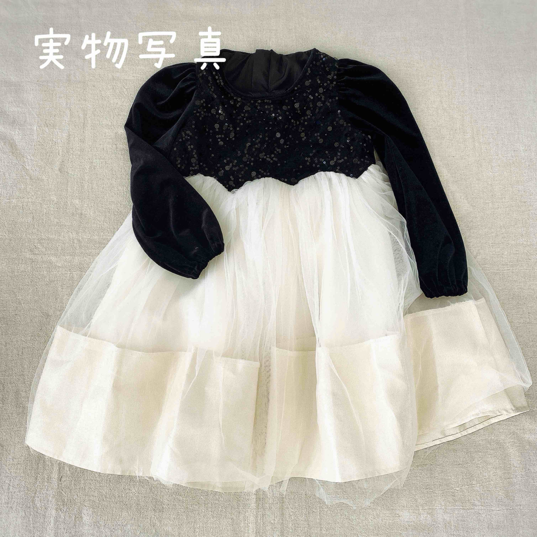 ♡ チュール ドレス ワンピース 黒 白 ♡ 120  かわいい フォーマル a キッズ/ベビー/マタニティのキッズ服女の子用(90cm~)(ワンピース)の商品写真