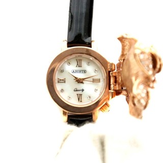 アビステ(ABISTE)のアビステ 腕時計 クォーツ アナログ 3針 クリスタル ピンクゴールド 黒(腕時計)