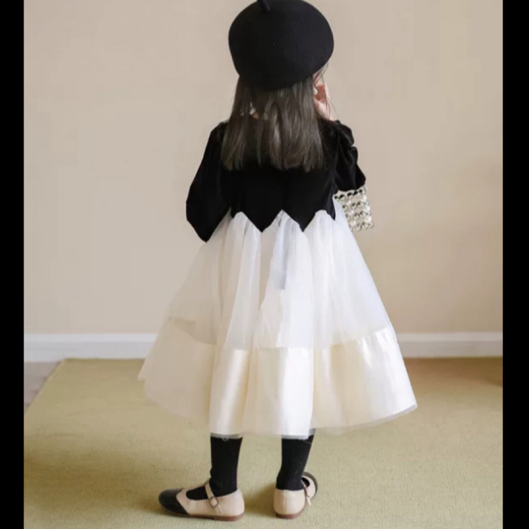 ♡ チュール ドレス ワンピース 黒 白 ♡ 140  かわいい フォーマル a キッズ/ベビー/マタニティのキッズ服女の子用(90cm~)(ワンピース)の商品写真