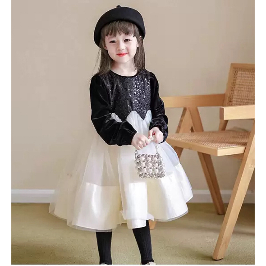 ♡ チュール ドレス ワンピース 黒 白 ♡ 140  かわいい フォーマル a キッズ/ベビー/マタニティのキッズ服女の子用(90cm~)(ワンピース)の商品写真