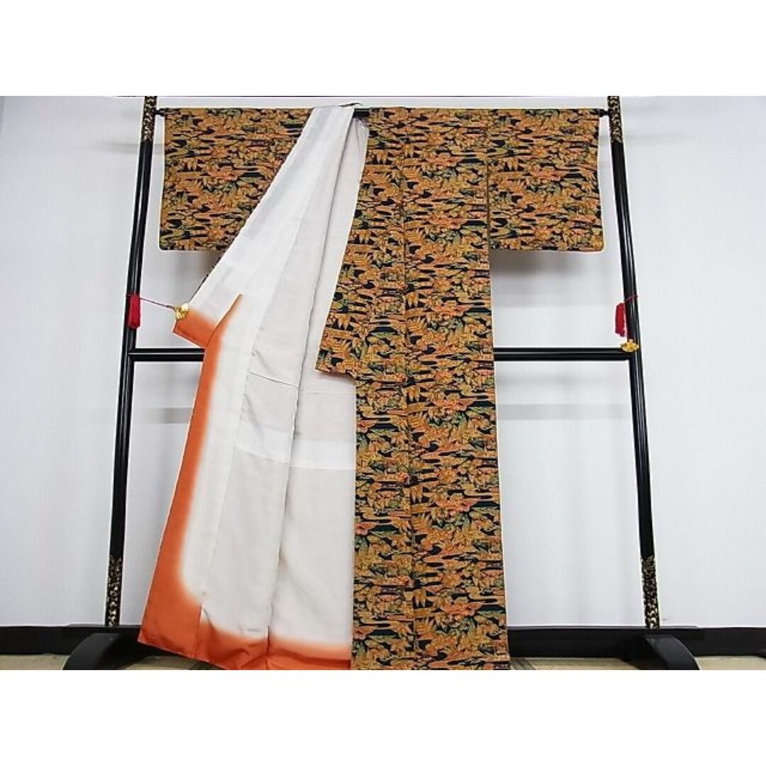 平和屋川間店■上質な小紋　風景文　着丈163cm　裄丈65.5cm　正絹　逸品　A-ex5862 レディースの水着/浴衣(着物)の商品写真