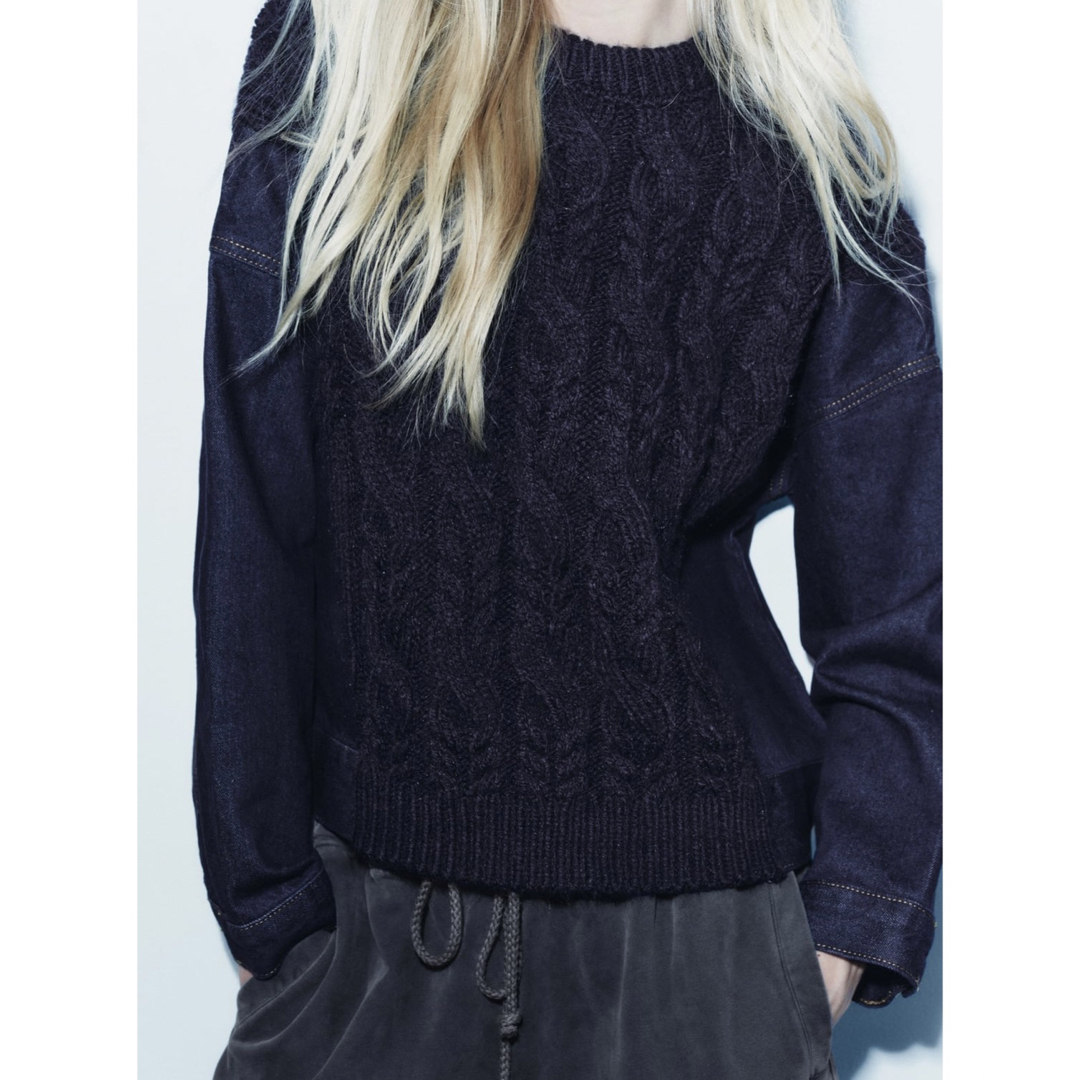 ZARA - ZARA コントラストニット&デニムセーター Sの通販 by ZARA - ZARA コントラストニット&デニムセーター Sの通販 by