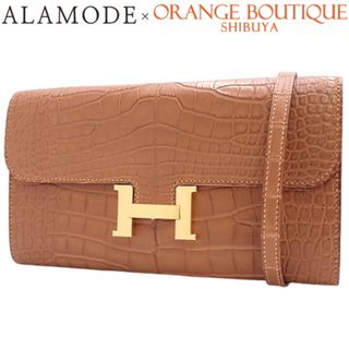 エルメス(Hermes)のHERMES(エルメス) コンスタンス ロング トゥーゴー 長財布 2WAY ショルダー 肩掛け 斜め掛け クラッチ アリゲーターマット クロコダイル ゴールド ブラウン茶 ゴールド金具 U刻印 レディース 40802084597【中古】【アラモード】(財布)